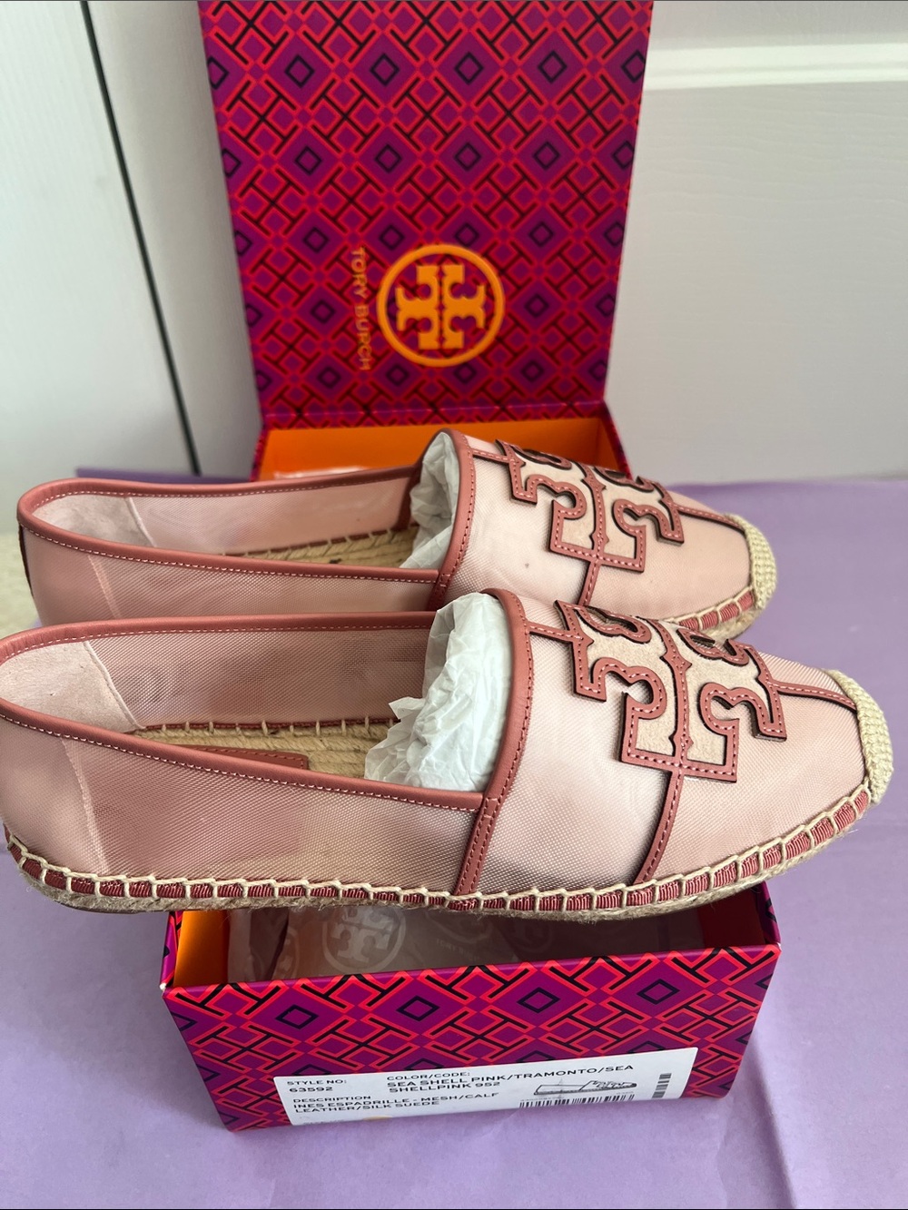 Tory Burch Ines Espadrille Slip-Ons Sea Shell Pink US W 8.5